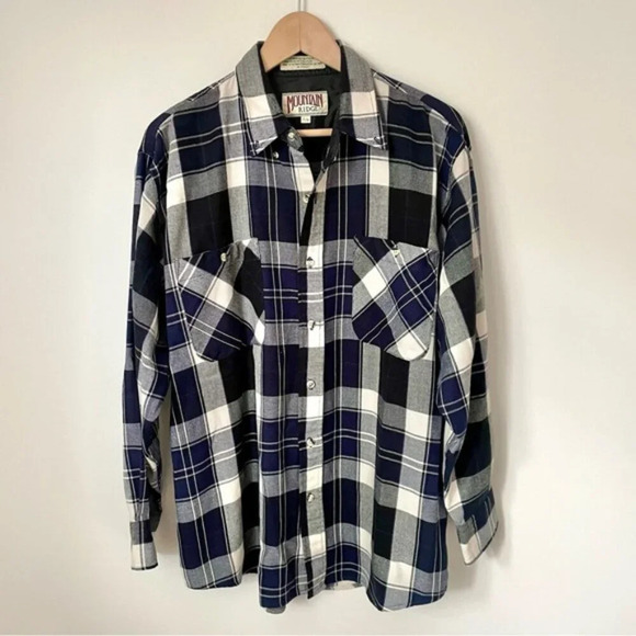 Vintage Plaid Button Down Blue - Picture 1 of 5